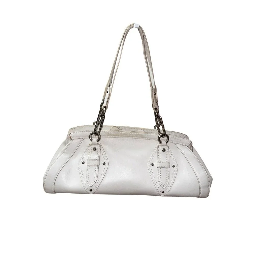 Cole Haan Trinity White‎ Leather Handbag With Silver Hardware Y2K Classic Rave